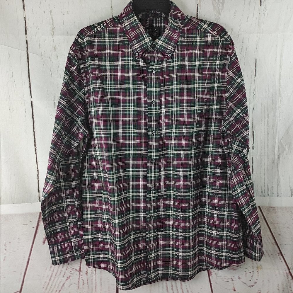 Jos A Bank Traveler's Collection Tailor Fit Multicolor Plaid Men's Shirt Size L